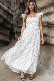Polka Dot Flutter Sleeve Smocked Maxi Dress