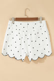 Polka Dot Denim Embroidered Scallop Hem Shorts