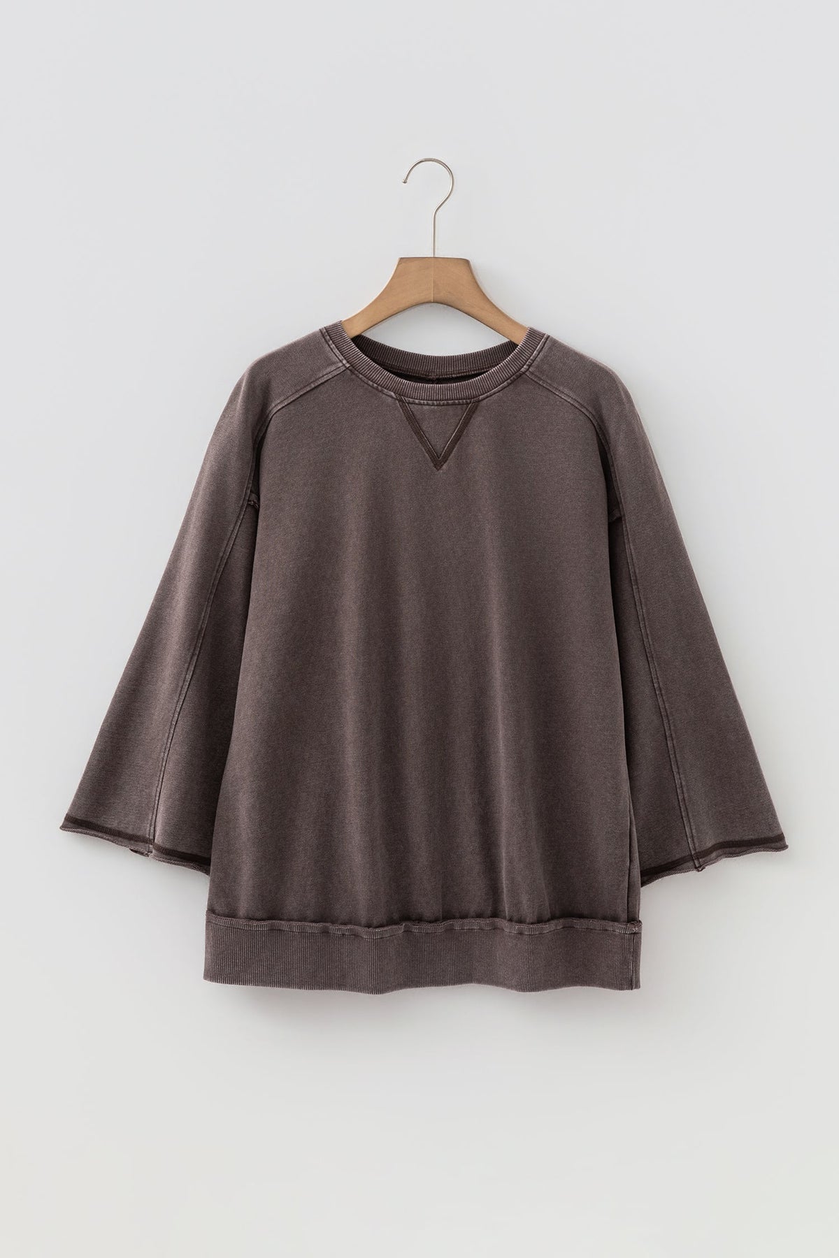 Mineral Wash Reverse Seam 3/4 Sleeve Top — The Glam Cat
