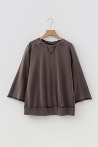 Mineral Wash Reverse Seam 3/4 Sleeve Top — The Glam Cat