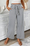 Stripe Tied High Waist Straight Leg Pants