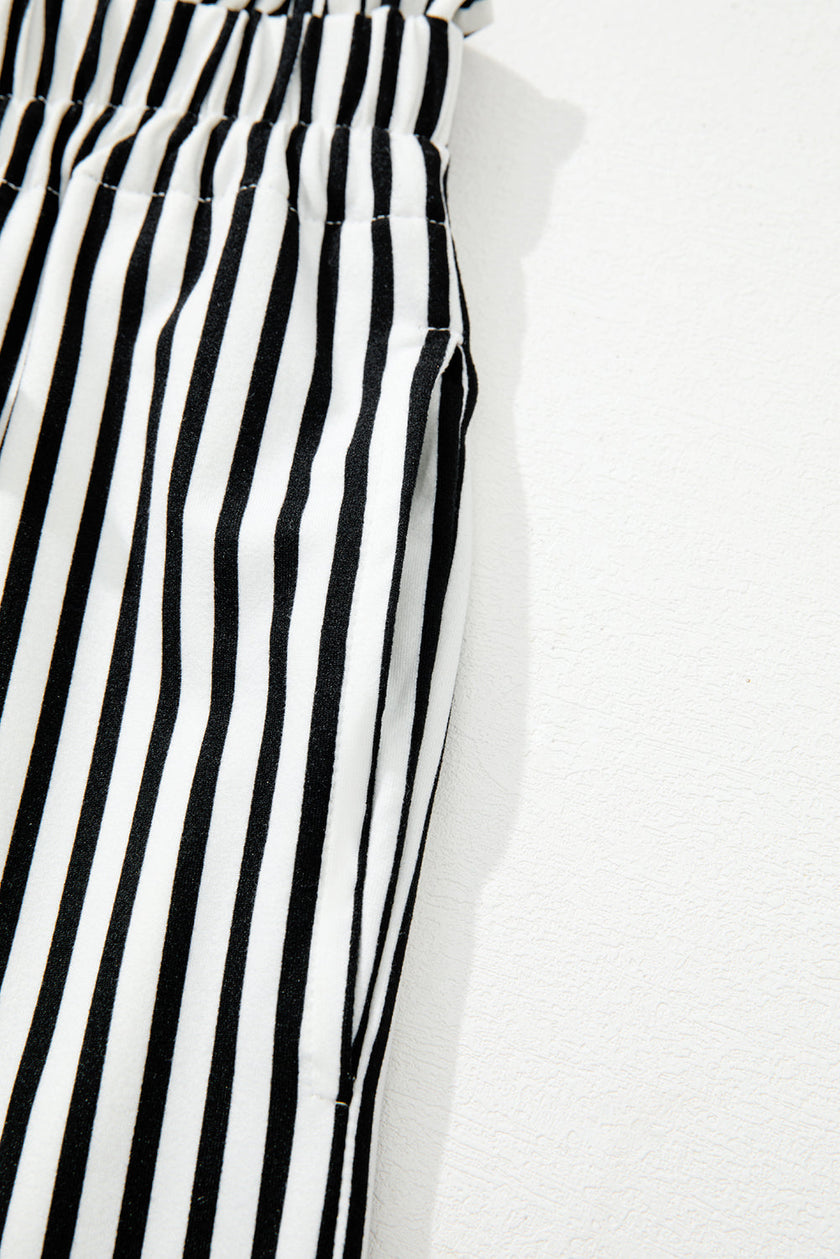 Stripe Tied High Waist Straight Leg Pants