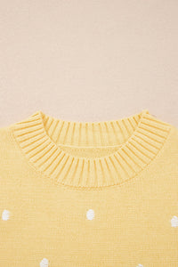 Polka dot bubble-sleeve knit sweater