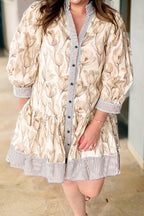 Floral Stripe Trim Button-Up Dress — Plus Sizes — Khaki — product image 1