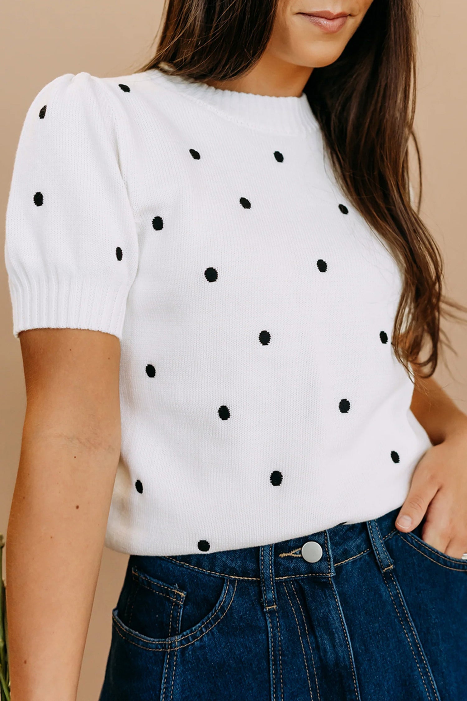 Adorable Polka Dot Bubble Sleeve Sweater