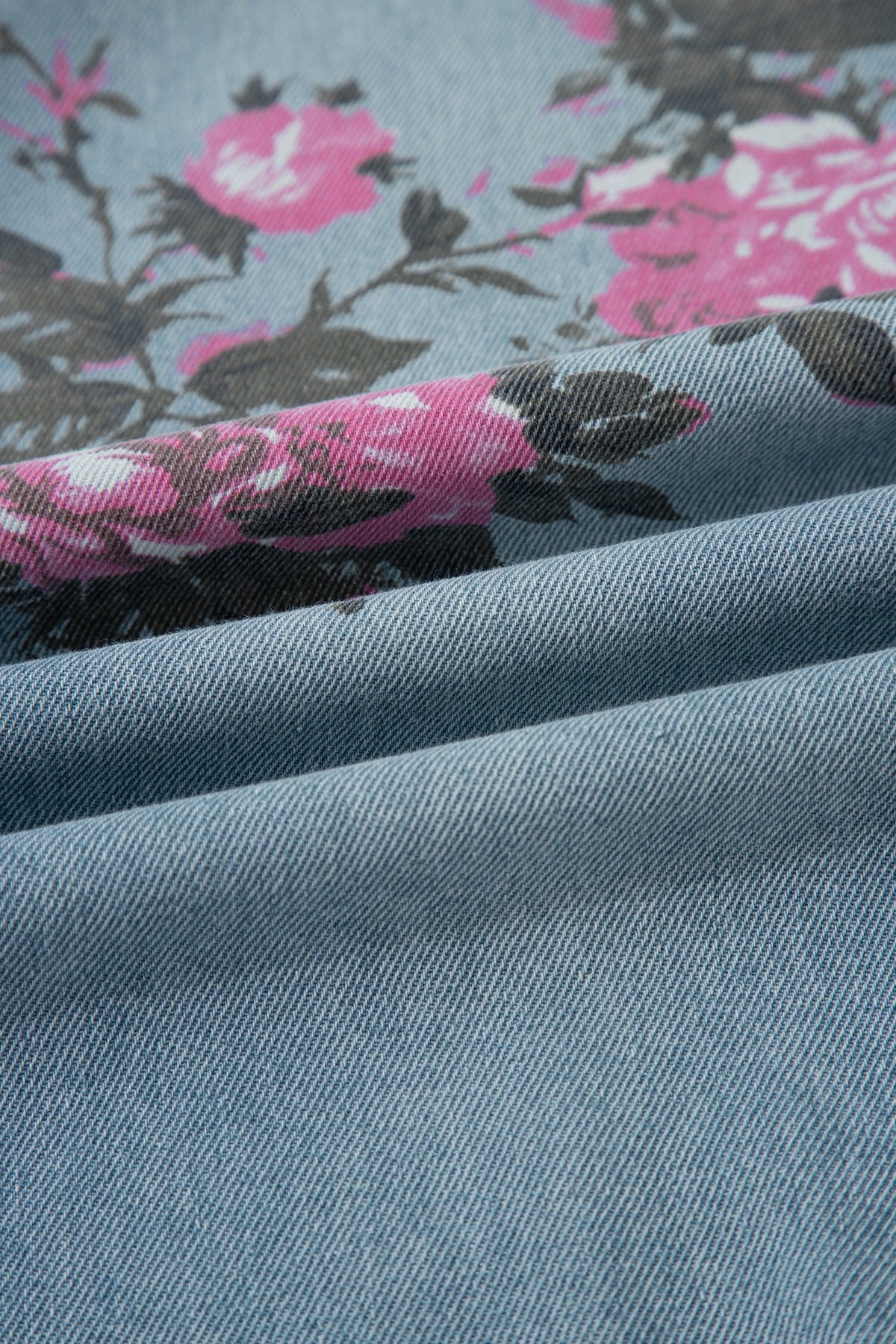 Floral light-wash denim wide-leg jeans
