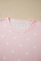 Polka dot loose top and drawstring shorts set