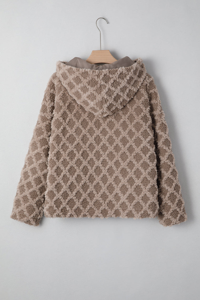 Sherpa Rhombus Textured Zip Up Hooded Jacket