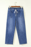 Drawstring Waist Ankle Length Denim Pants