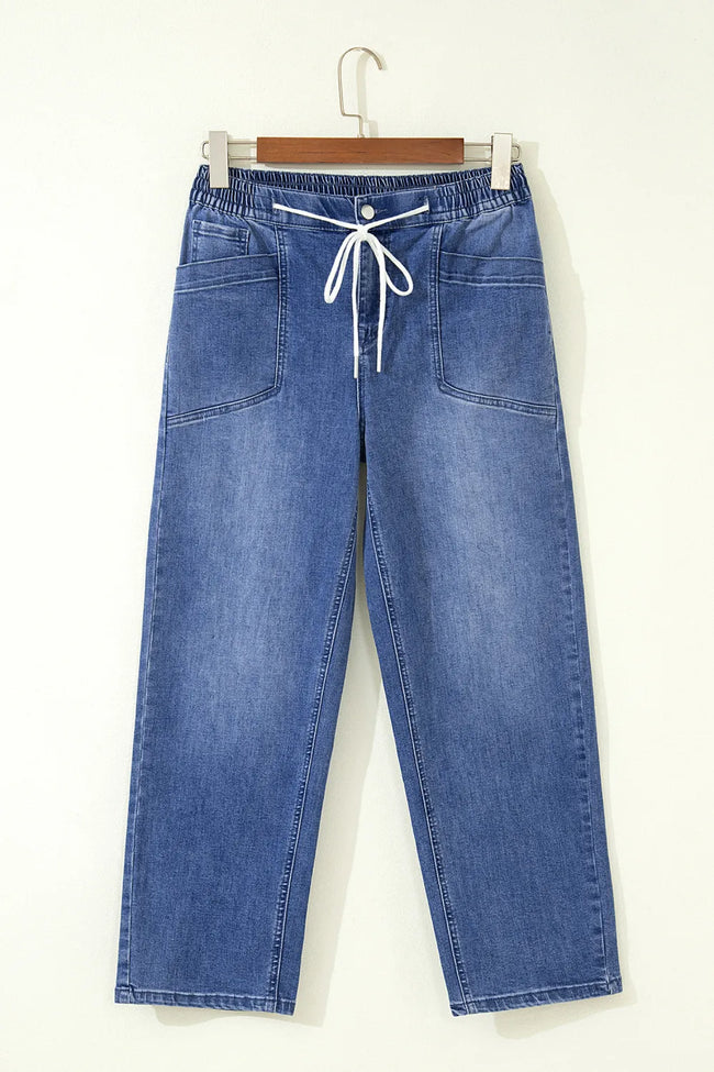 Drawstring Waist Ankle Length Denim Pants