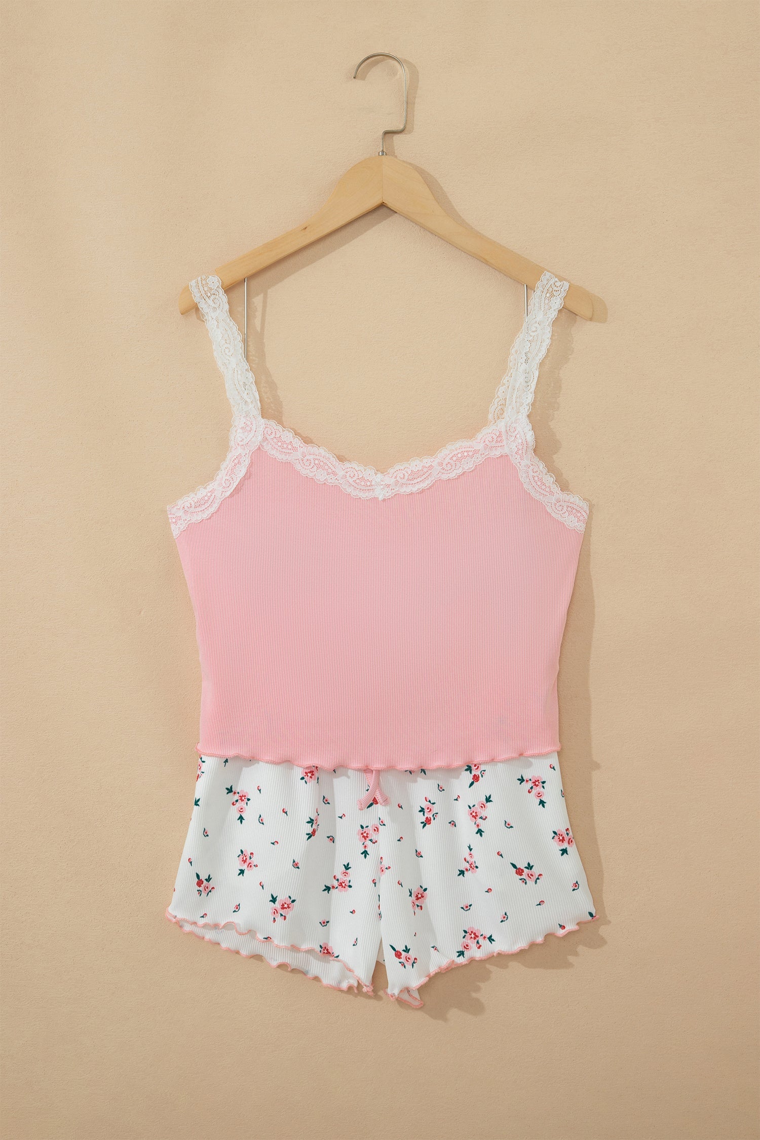 Floral Ribbed Crop Top & Shorts Lounge Set