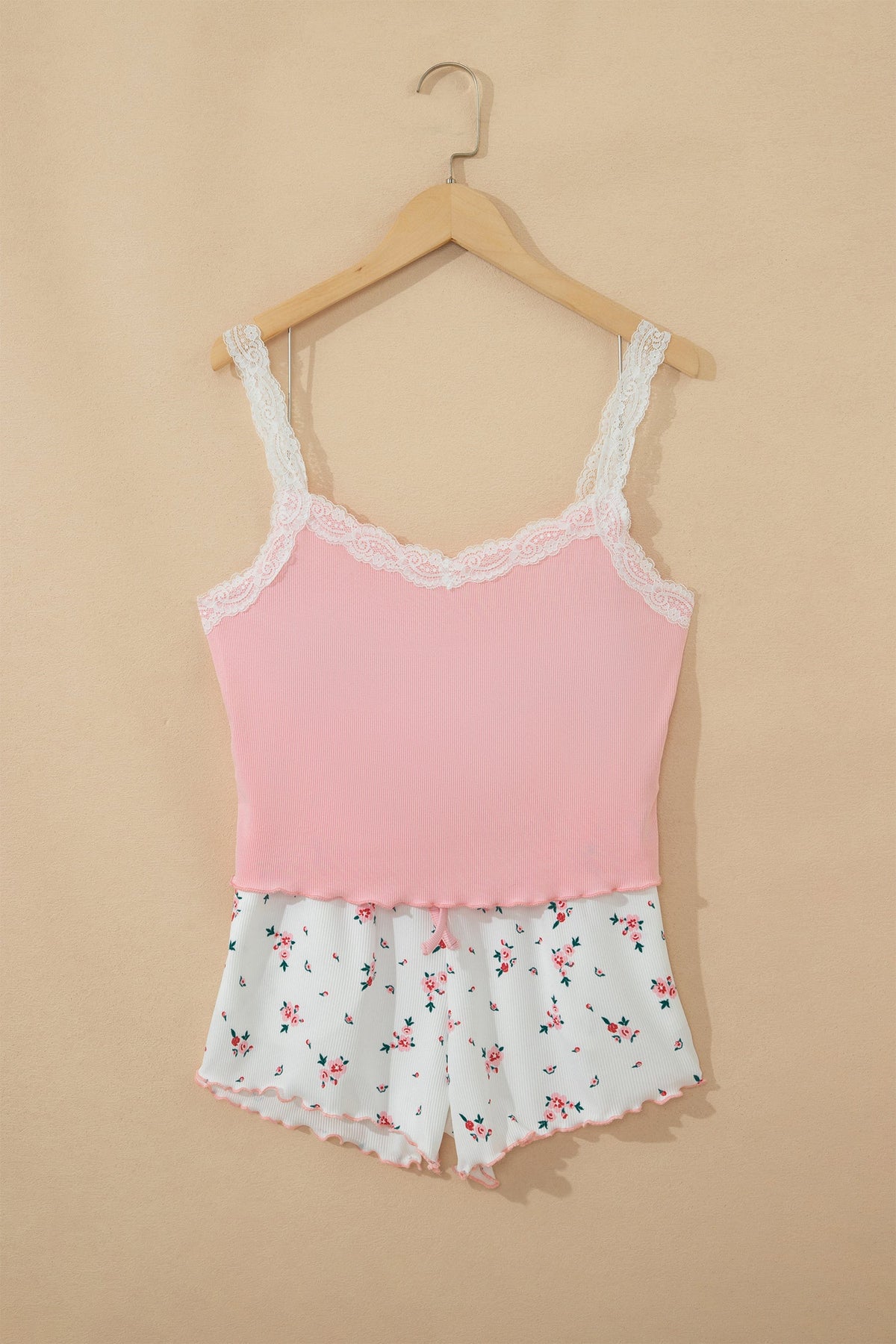 Floral ribbed crop top and shorts lounge set