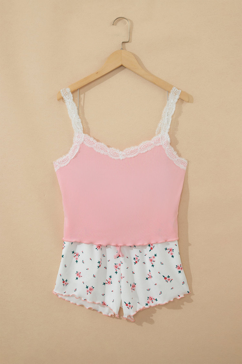 Floral Ribbed Crop Top & Shorts Lounge Set