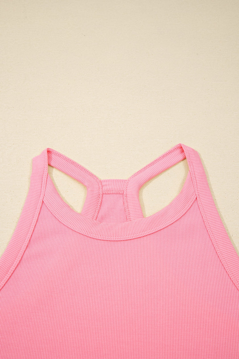 Solid Tank Top & Elastic Waist Mini Skort Set