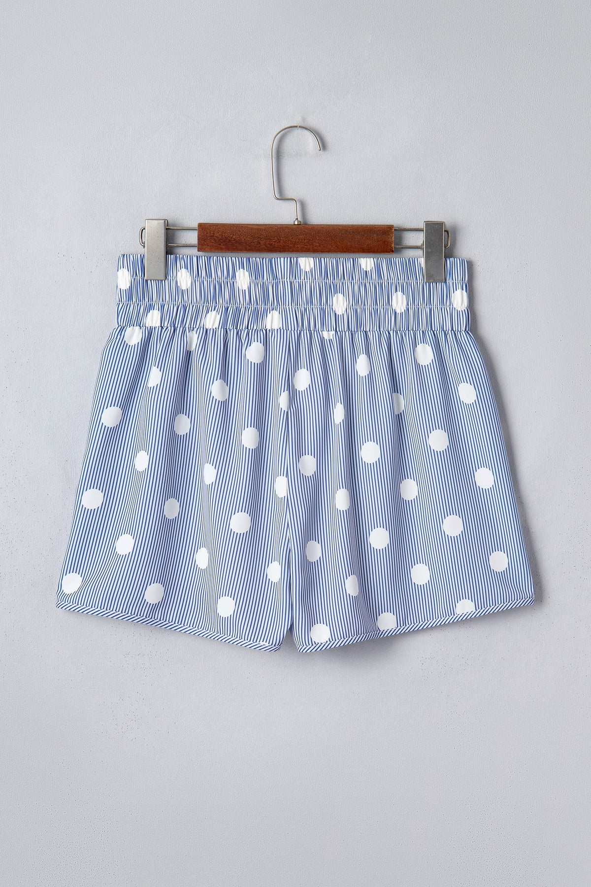Polka dot high-waist shorts with shirred elastic waistband