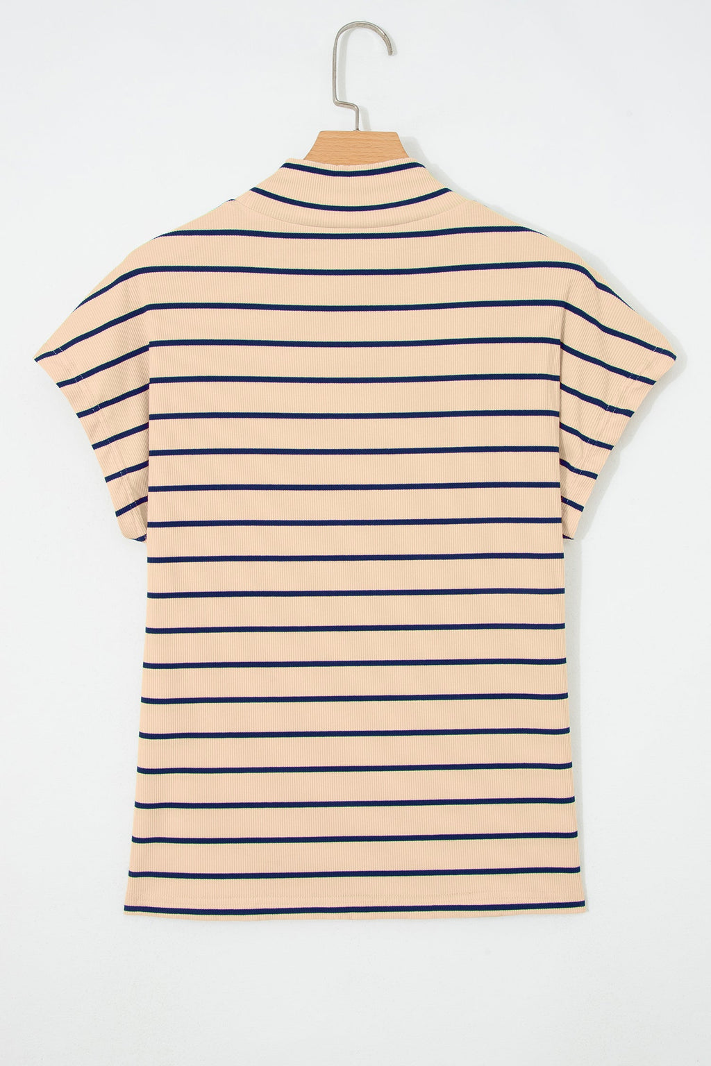 Striped mock-neck short-sleeve knit top