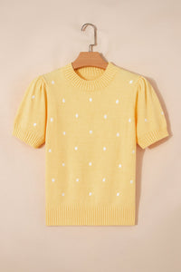 Polka dot bubble-sleeve knit sweater