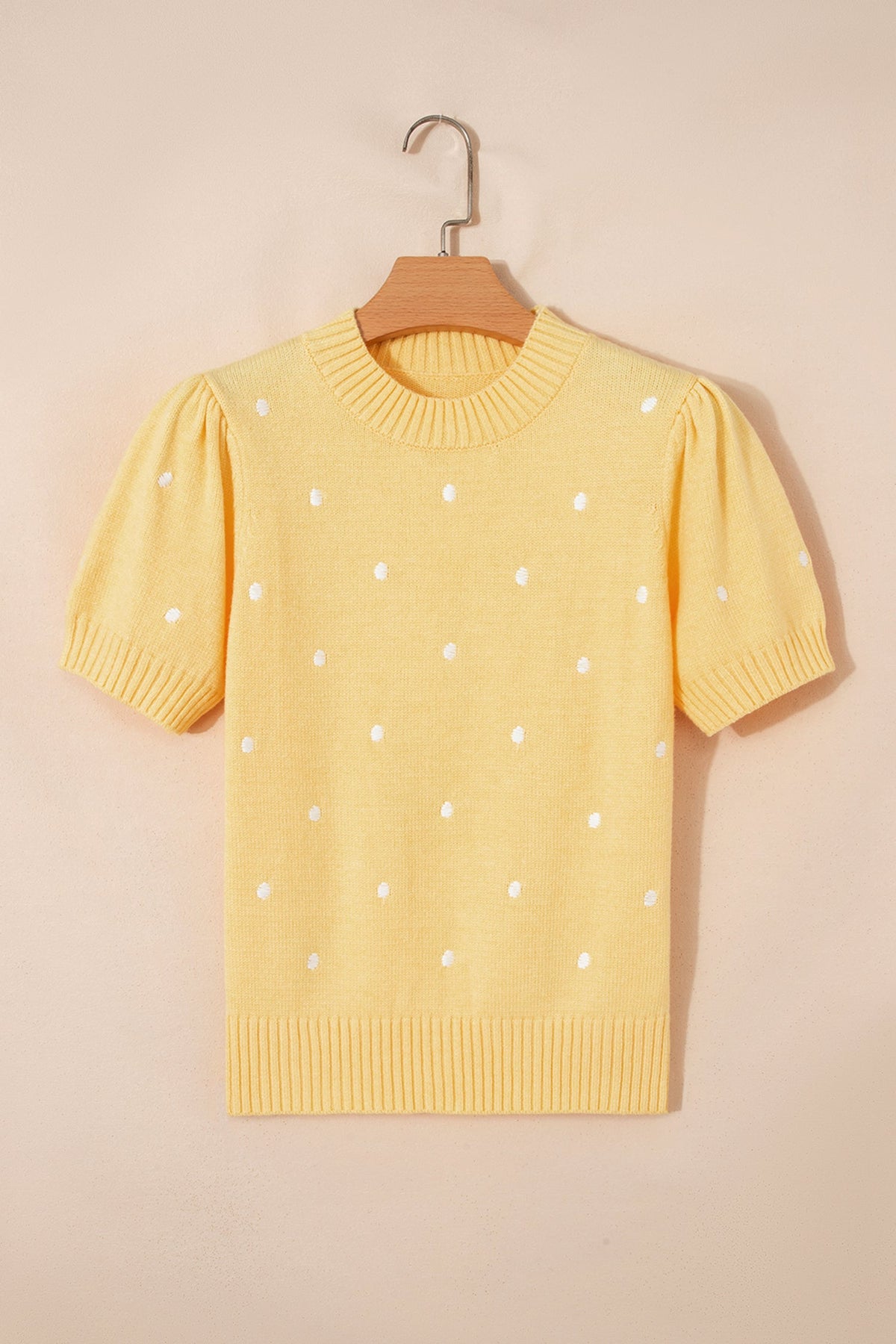 Polka dot bubble-sleeve knit sweater
