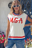 Varsity-Inspired USA Stripe Contrast Trim Sweater