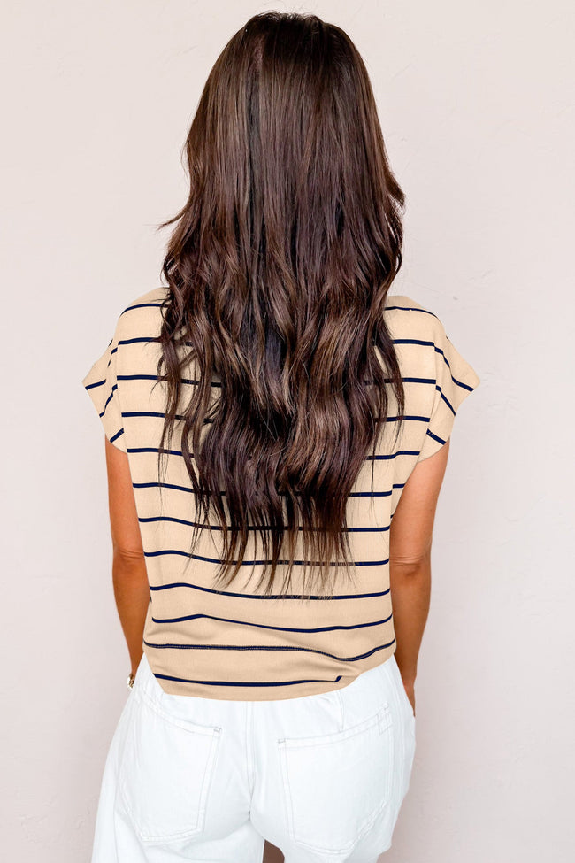 Stripe Mock Neck Short Sleeve Loose Top