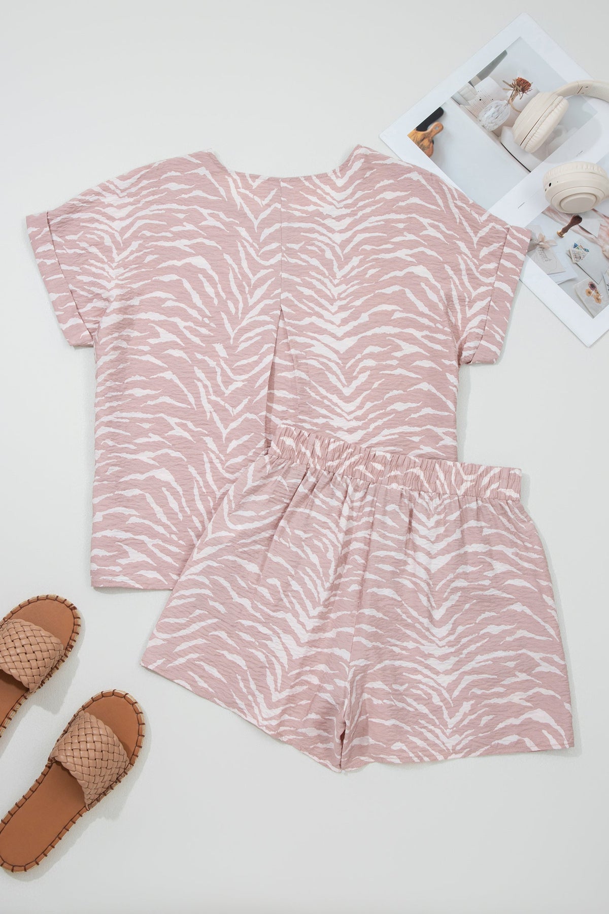 Zebra-print top and shorts lounge set