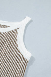 Contrast-trim ribbed knit tank with crew neckline