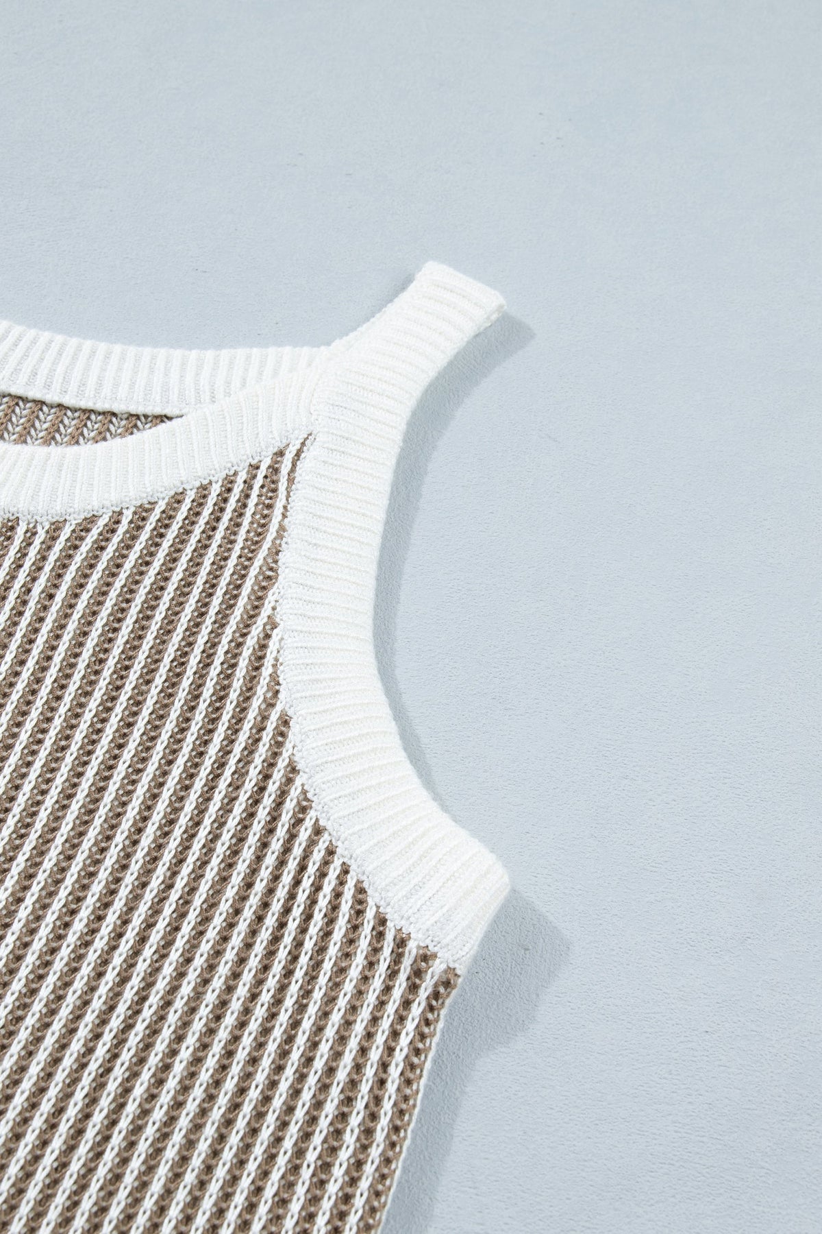 Contrast-trim ribbed knit tank with crew neckline