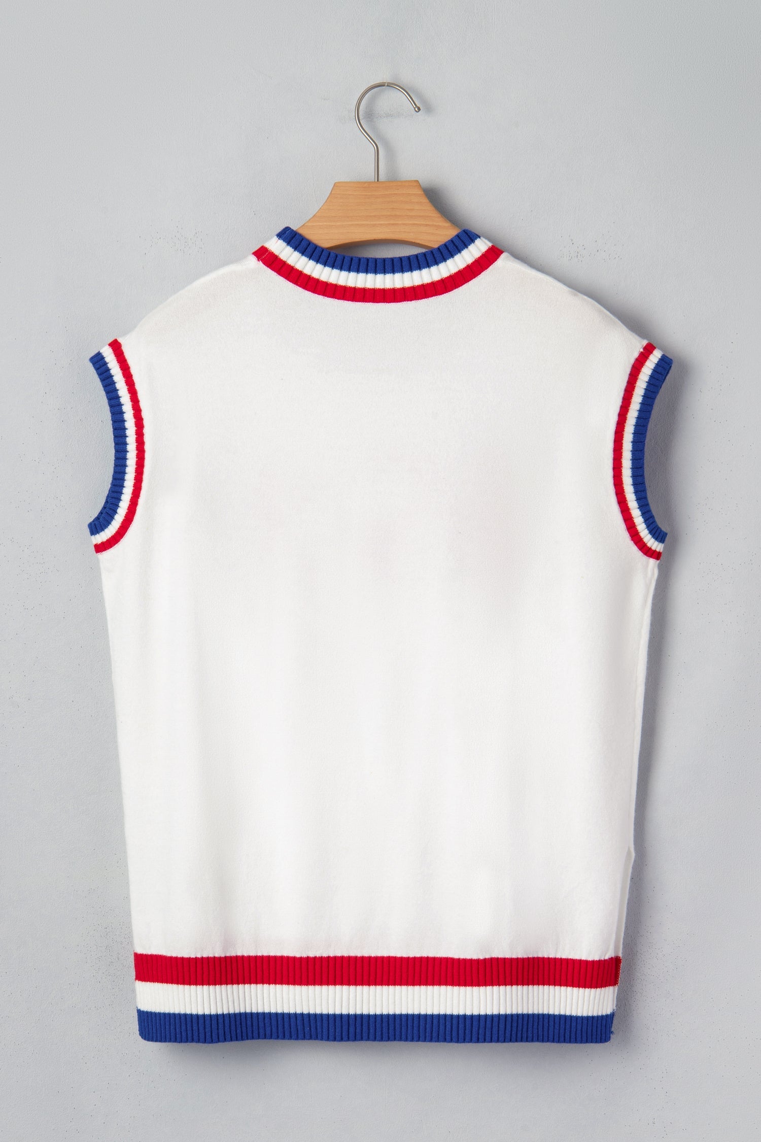 Varsity-Inspired USA Stripe Contrast Trim Sweater