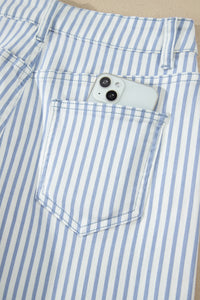 Striped High Waist Barrel Leg Jeans