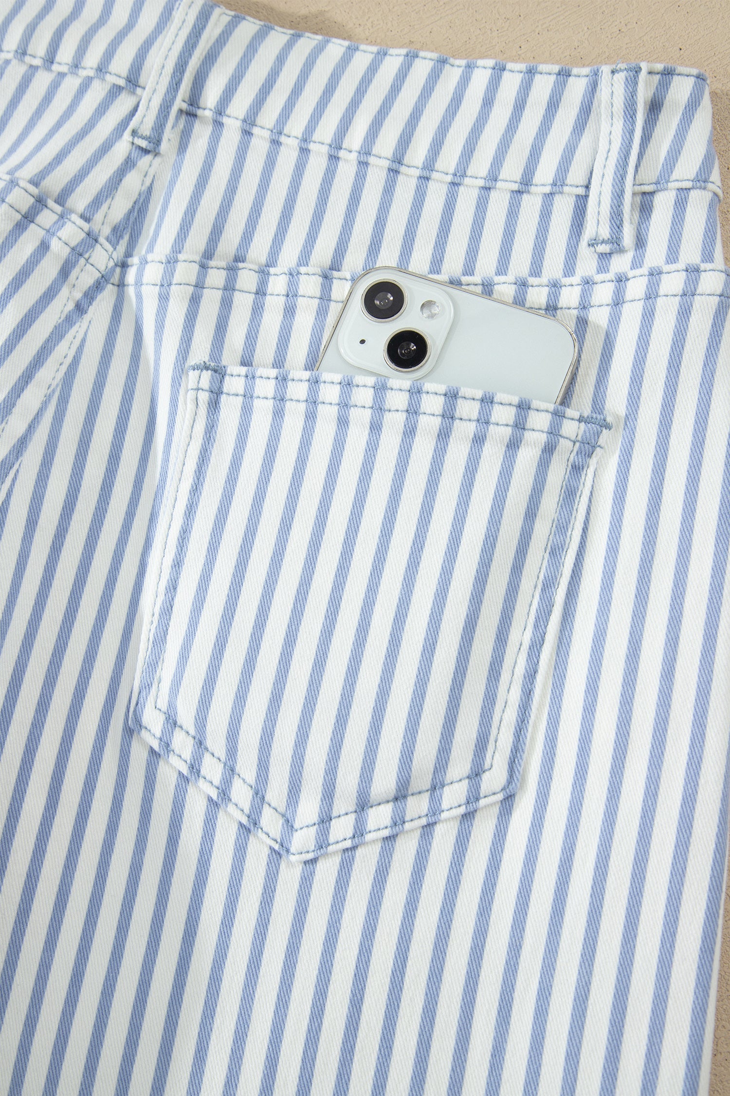 Striped High Waist Barrel Leg Jeans