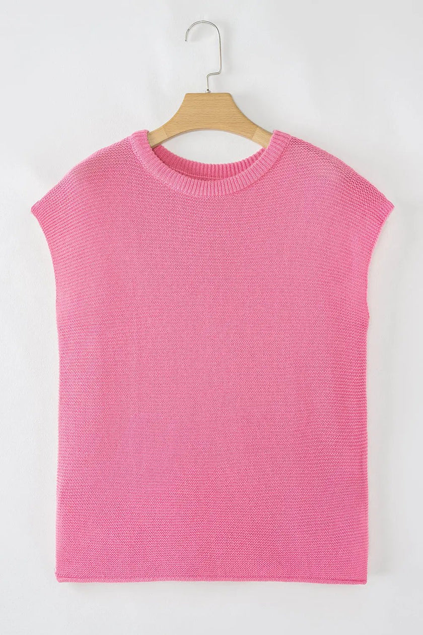 Women's Sweater Tee - Side Slits Short Sleeve - Casual Top
