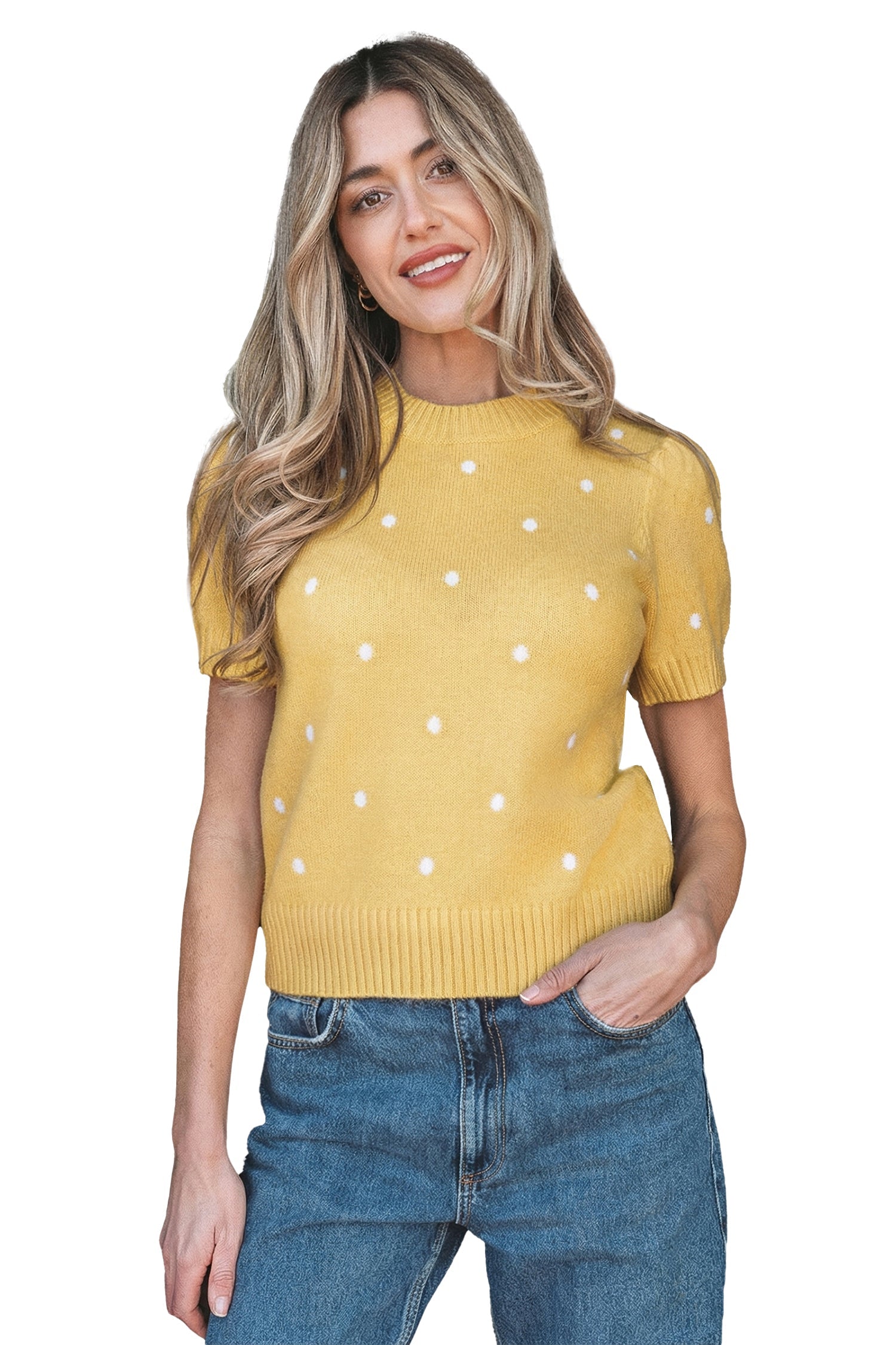 Spring Polka Dot Bubble Sleeve Sweater