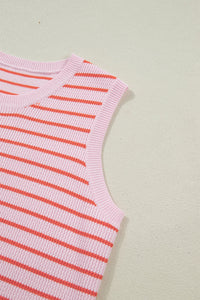 Striped textured-knit sleeveless sweater top