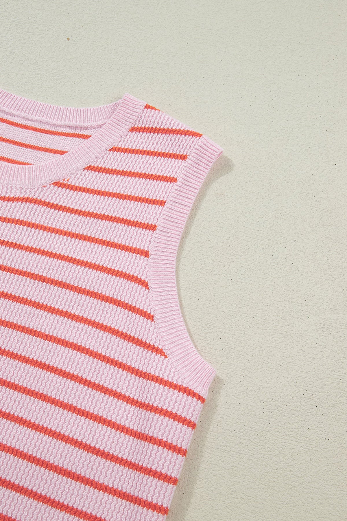 Striped textured-knit sleeveless sweater top