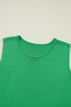 Green button-side sleeveless knit sweater with split hem