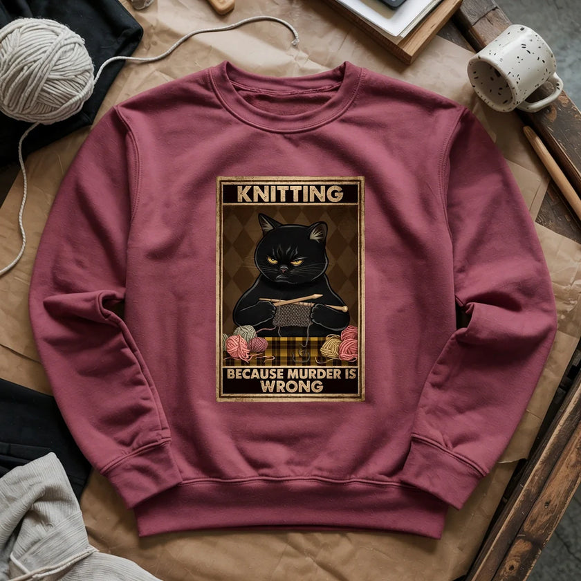 Knitting Because Murder Is Wrong Cat Sweatshirt