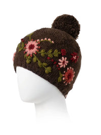 Olivia Wool Knit Embroidered Hat in Brown - additional product view