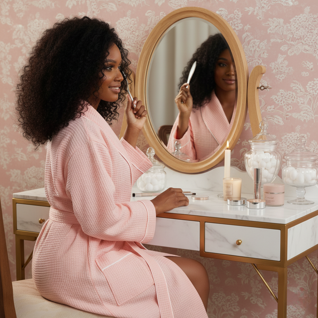 Elegant Spa-Style Elegant Waffle Piping Bathrobe