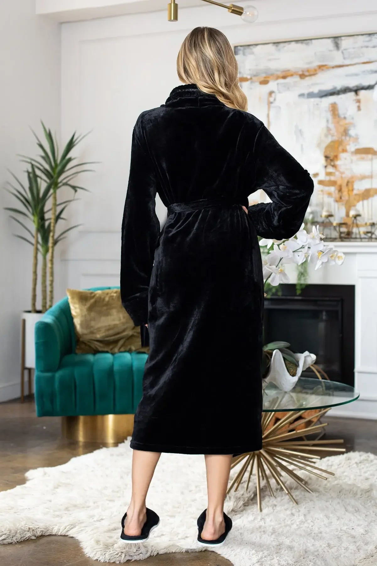 CloudSoft microfiber plush bathrobe with shawl collar and waist belt
