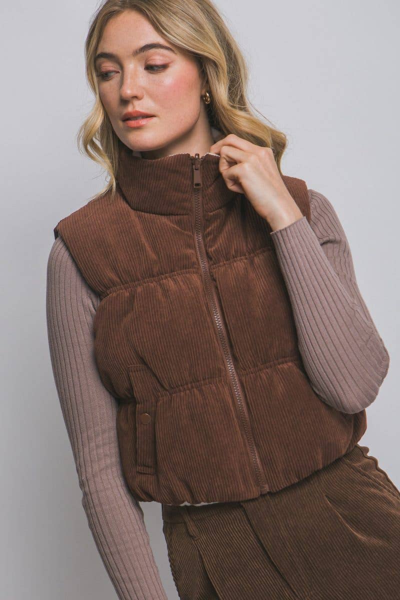 Cropped & Cozy Reversible Corduroy Puffer Vest