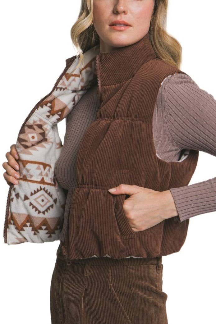 Cropped & Cozy Reversible Corduroy Puffer Vest