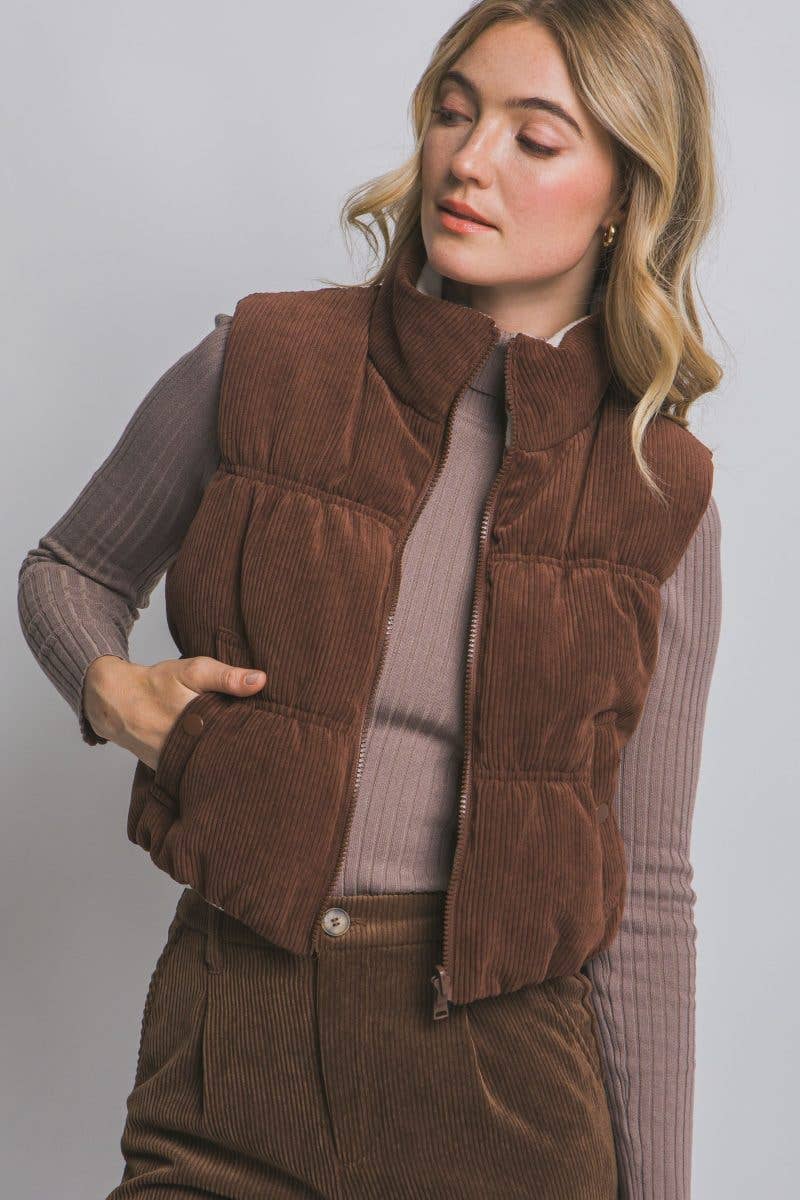 Cropped & Cozy Reversible Corduroy Puffer Vest