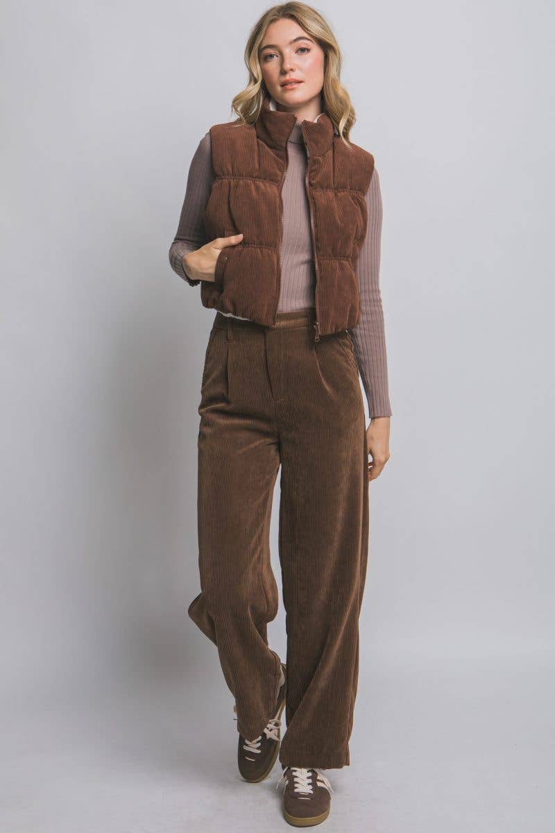 Cropped & Cozy Reversible Corduroy Puffer Vest