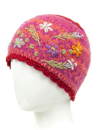 Sadie Wool Knit Embroidered Hat in Strawberry