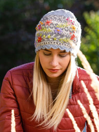 Sadie Wool Knit Embroidered Hat in Natural