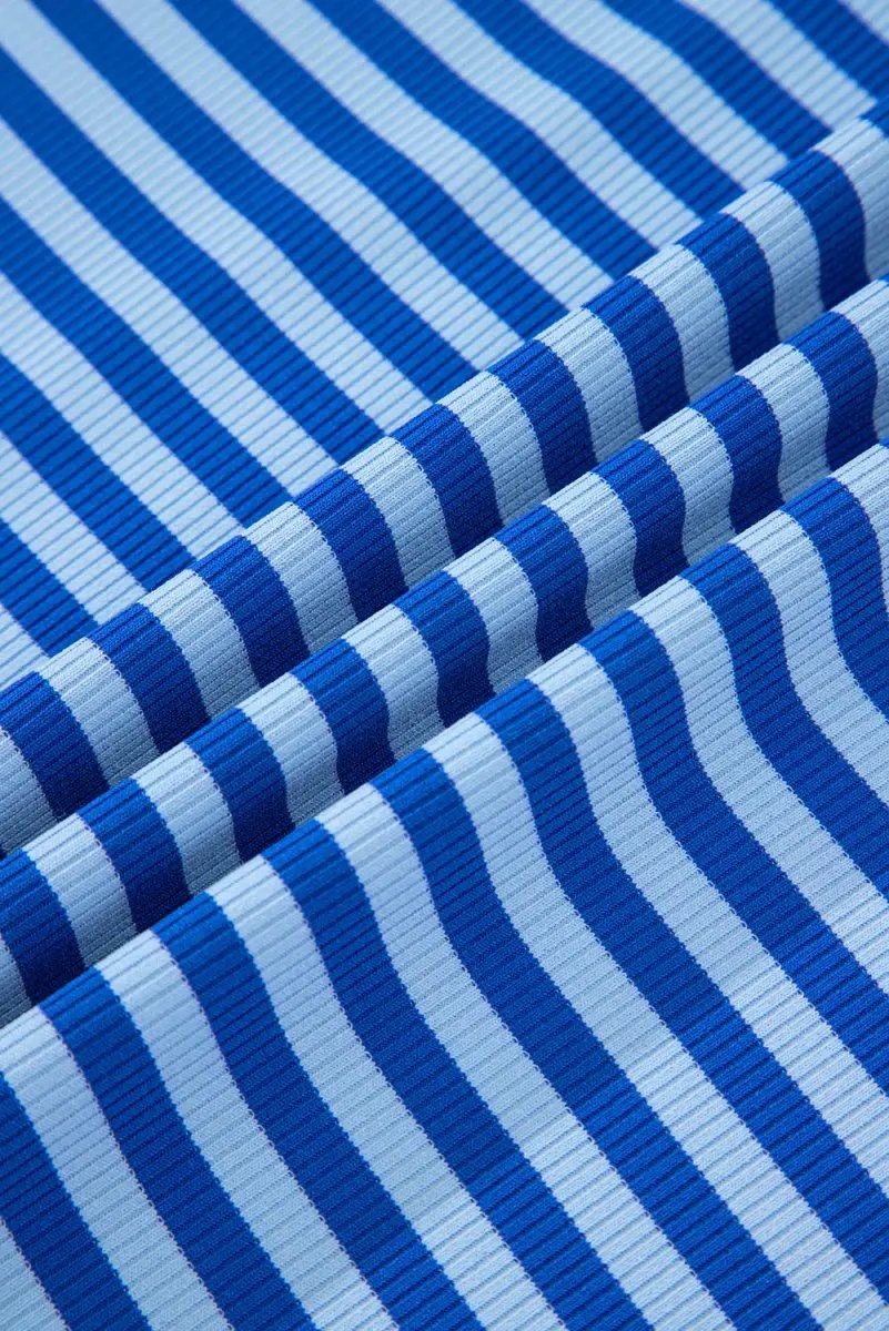 Women's Cap Sleeve T-Shirt Women's T-Shirt - Blue Stripe Ribbed Cap Sleeve - Daily Wear