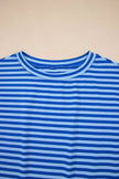Women's Cap Sleeve T-Shirt Women's T-Shirt - Blue Stripe Ribbed Cap Sleeve - Daily Wear
