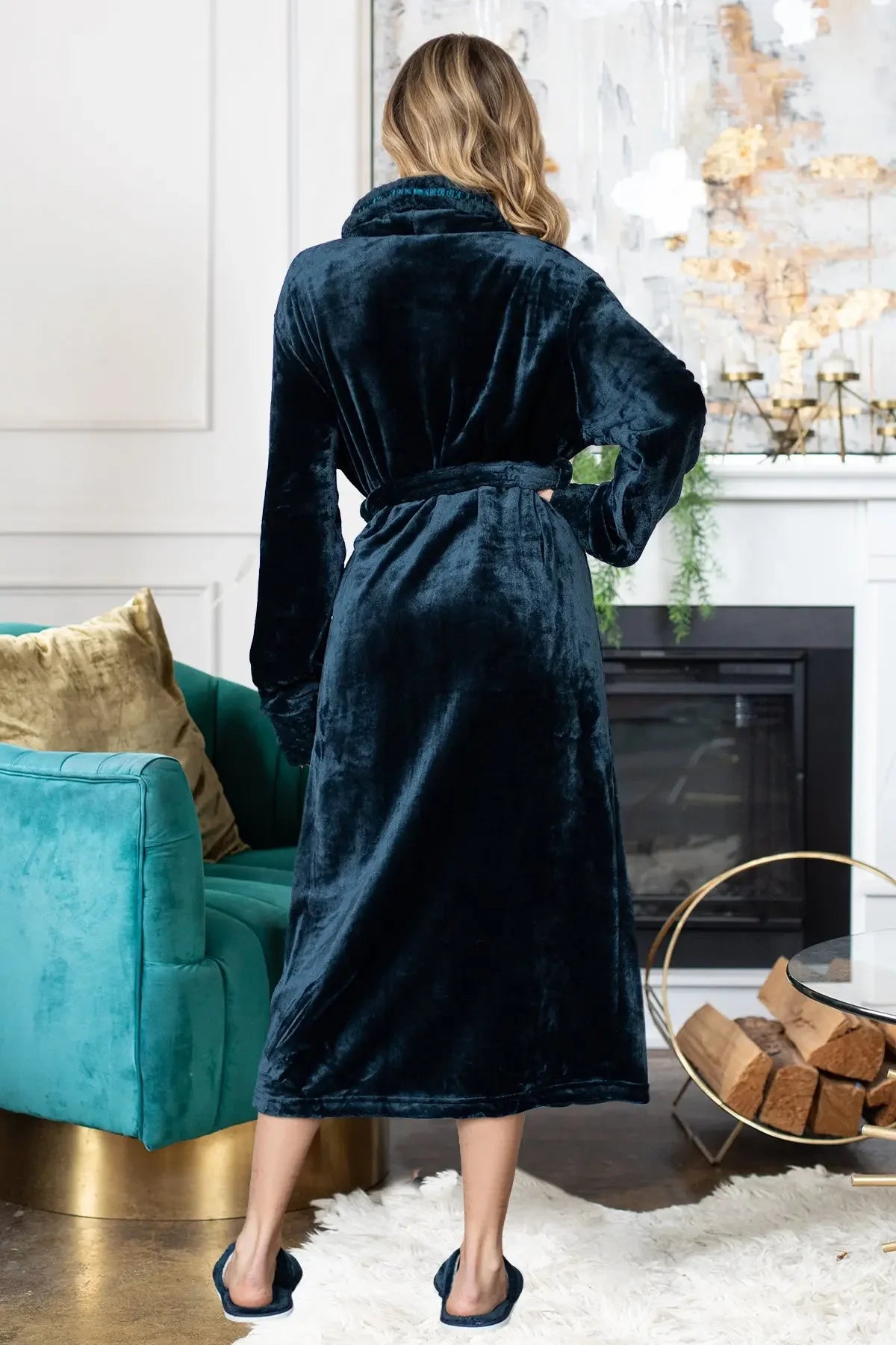 CloudSoft microfiber plush bathrobe with shawl collar and waist belt