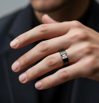 1 Ct Princess Cut Black Solitaire Ring [Wide Band]