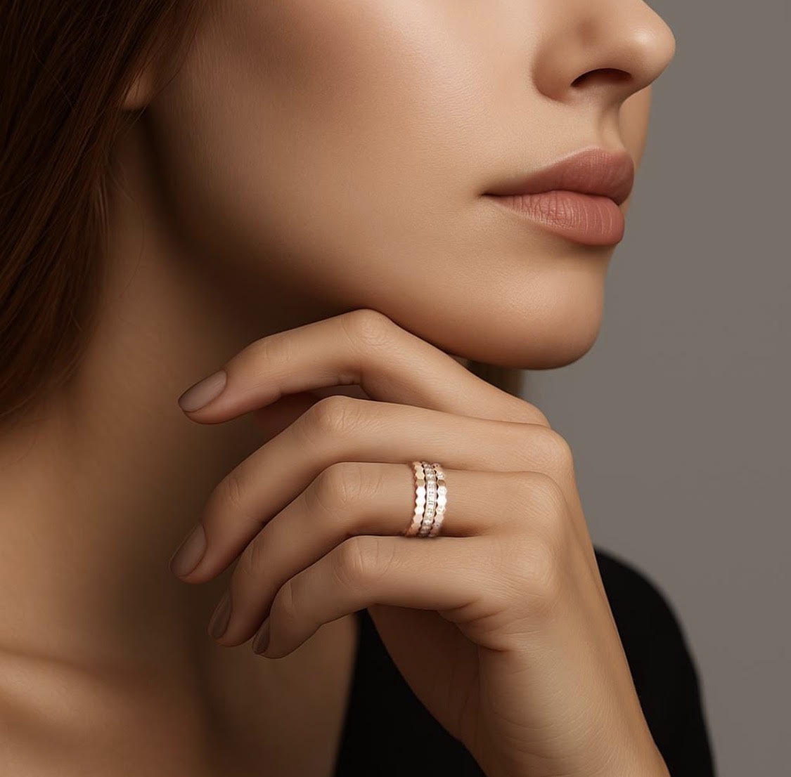 Rose gold Mon Rêve hexagonal stackable ring trio